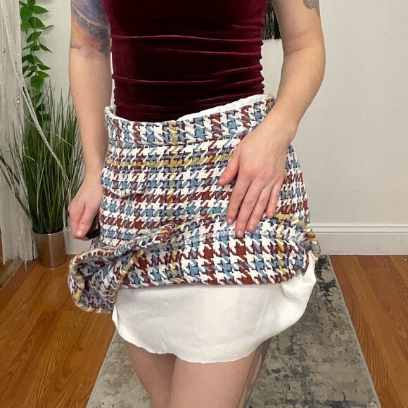 Waverly Grey Plaid Tweed Wrap Mini Skirt Back Zipper Size 4 Multicolor - Picture 4 of 4